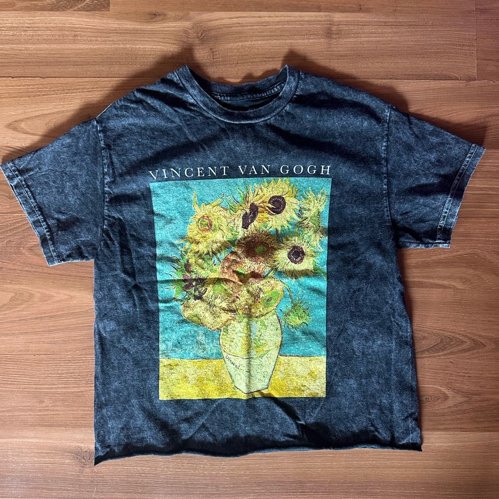 Fifth Sun Black Tee with Van Gogh Sunflowers Print